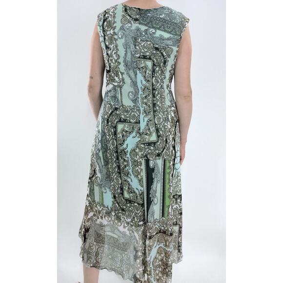 Vintage Y2K Connected Apparel Paisley Turquoise Midi Cowl Neck Dress Size 8 - Picture 4 of 5